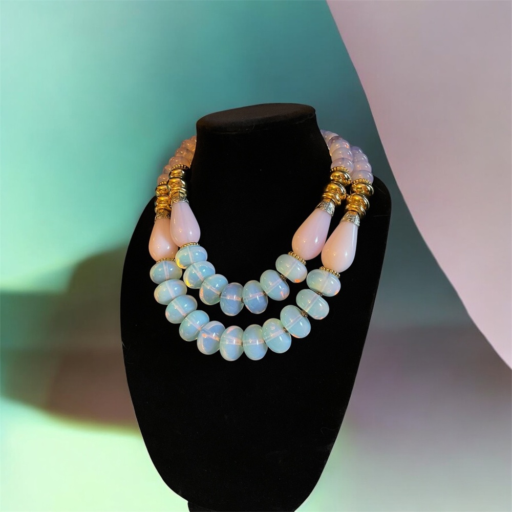 Vintage Masha Archer two strand 24k Gold plated rose milk round collar